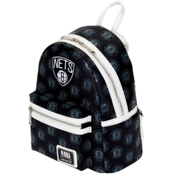 NEW Loungefly, NBA‎ Brooklyn Nets Logo Mini Backpack, Black/White - Picture 3 of 11